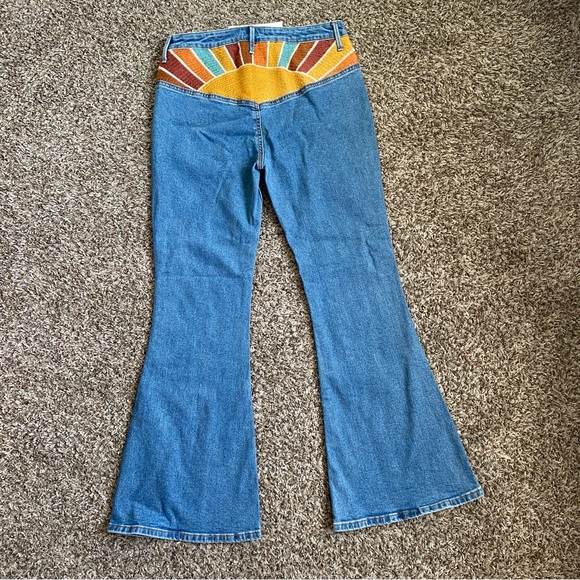 DRIFTWOOD Blue Flare Jeans with Multicolor Sunburst Waist - Picture 6 of 15